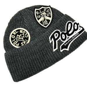 POLO RALPH LAUREN Varsity Patch Beanie Hat Gray
